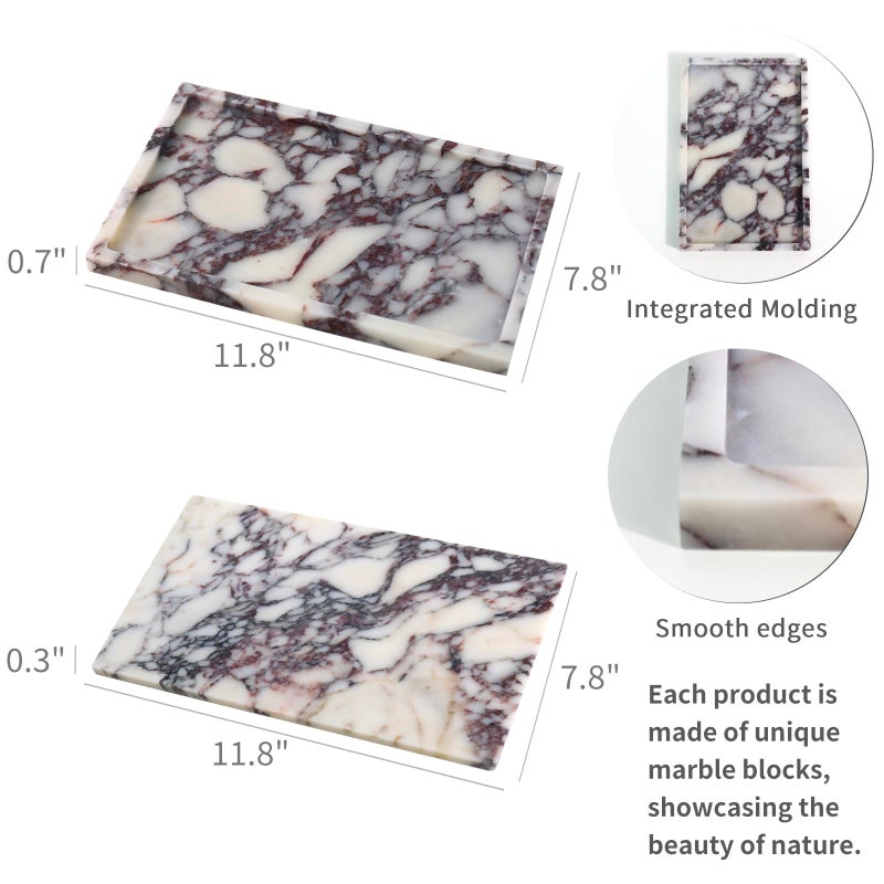DUANYAN Real Luxurious Natural Marble Vanity Tray Genuine Marble Storage Tray for Home Decor Stone Tray for Bathroom/Kitchen/Vanity/Dresser Non-Resin/Non-Ceramic/Viola Tablet Set - Image 2